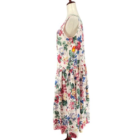 Vtg 80s 90s NOS Brights Creek Cottage Garden Midi Dress Romantic Boho 14? Floral - Picture 4 of 15